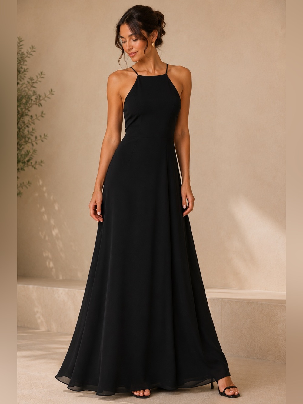 Lulus Black Open Back Maxi Dress Crisscross Formal Wedding Guest Gown M